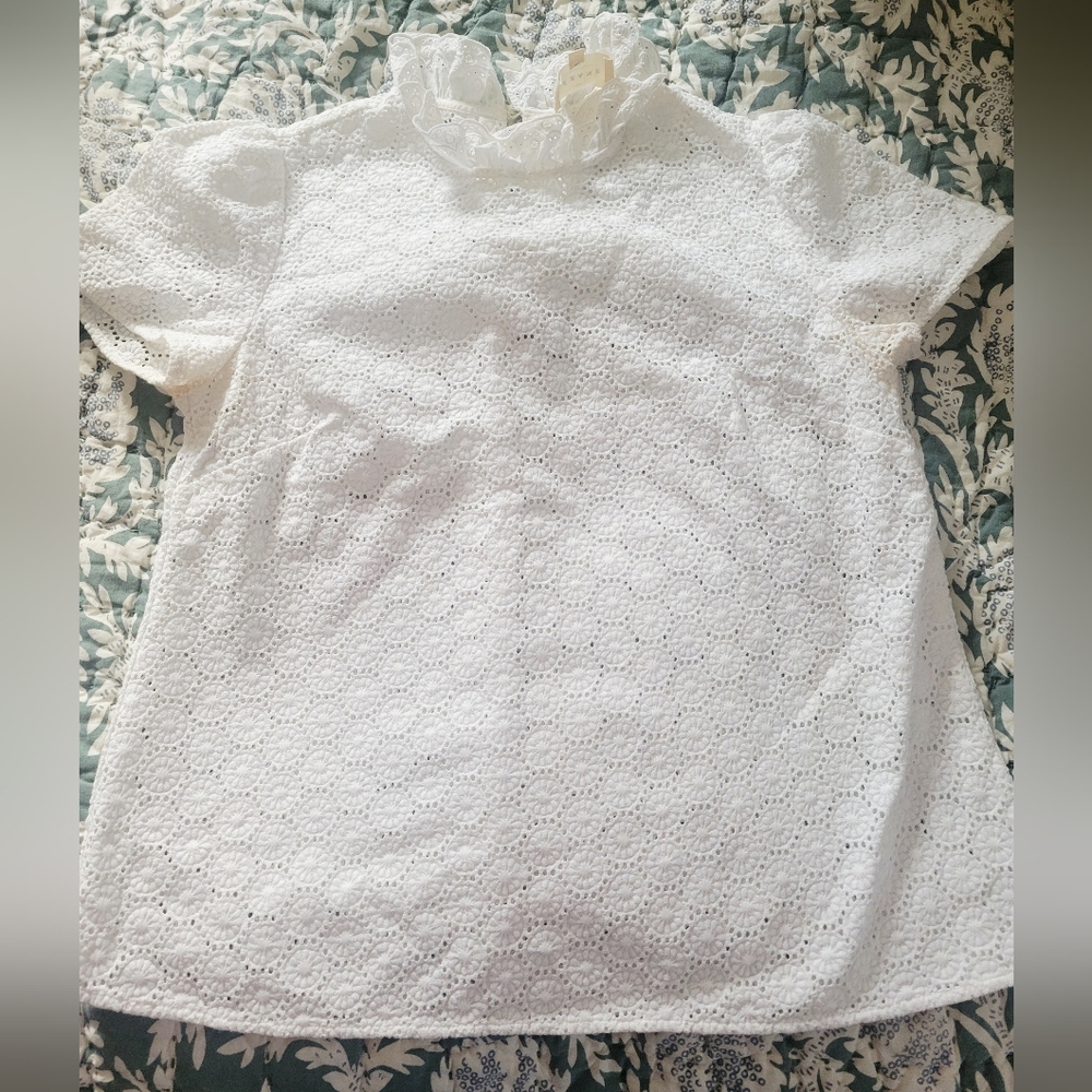 Sezane White Eyelet Top